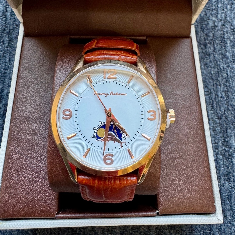 Tommy Bahama Men’s Quartz Moon Phase Watch TB00090-03 – 40mm, NIB RARE 🕰️✨